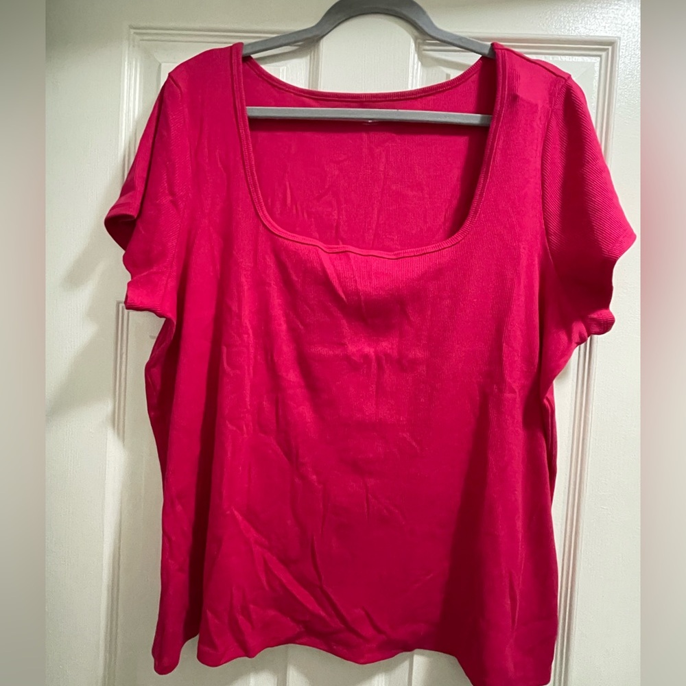 NWT Old Navy Square Neck Rib Knit Short Sleeve Top in Raspberry Pink Size 3X